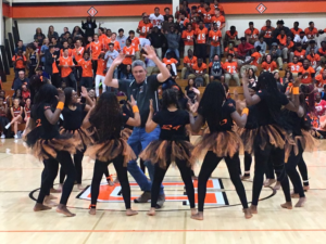 Matthew Stark picture dancing with the Eclectic dance team at the Pep Rally